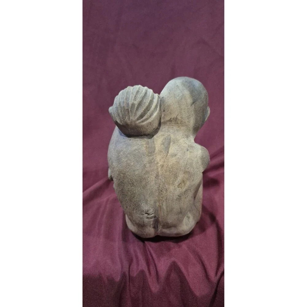 Hand Carved Wood Sculpture People Hugging Embracing THE HUG Heavy Love Vintage